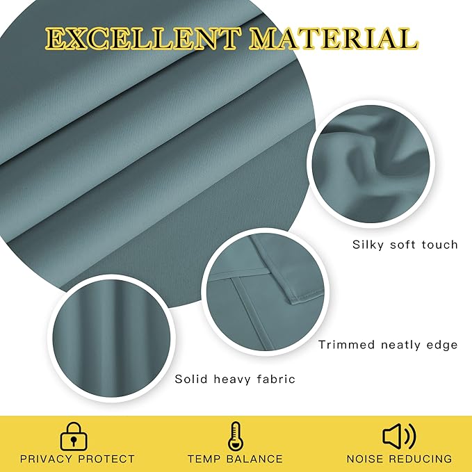 NICETOWN Greyish Blue Blackout Curtain for Kitchen Over Sink - Grommet Thermal Solid Curtain Window Treatment Energy Saving Sound Reducing for Boys Room/Bedroom (1 Panel, W52 x L45)