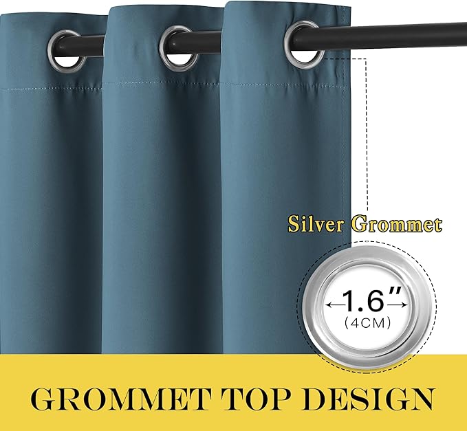 NICETOWN Kitchen Short Blackout Curtain and Drape - Thermal Insulated Solid Grommet Blackout Panel for Patio Bedroom Living Room (Single Panel, 52 inches by 45 inches, Smoky Blue)