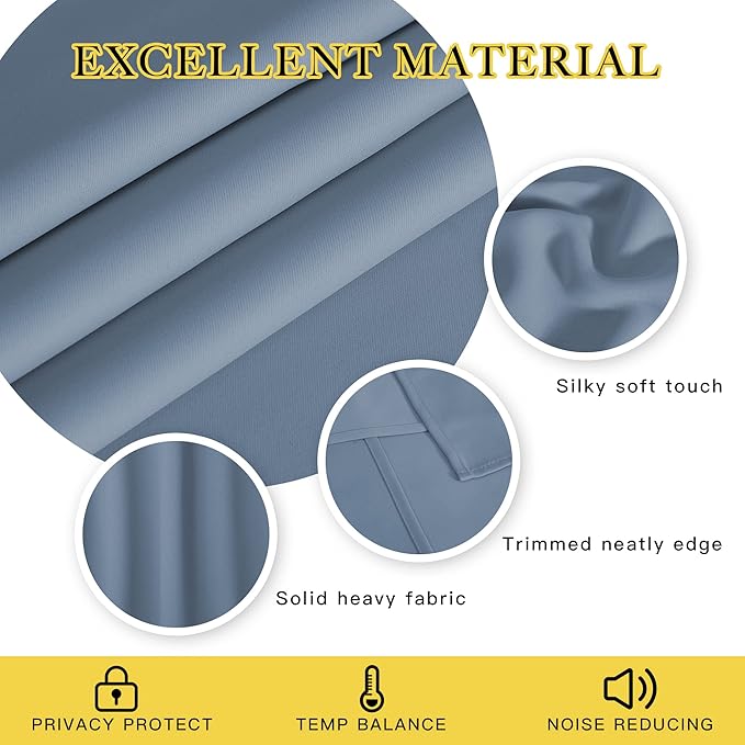 NICETOWN Stone Blue Blackout Curtains for Bedroom/Living Room 132 Inch Length - Thermal Insulated Room Darkening Grommet Top Window Curtains (100 by 132 - Inch, 1 Panel)