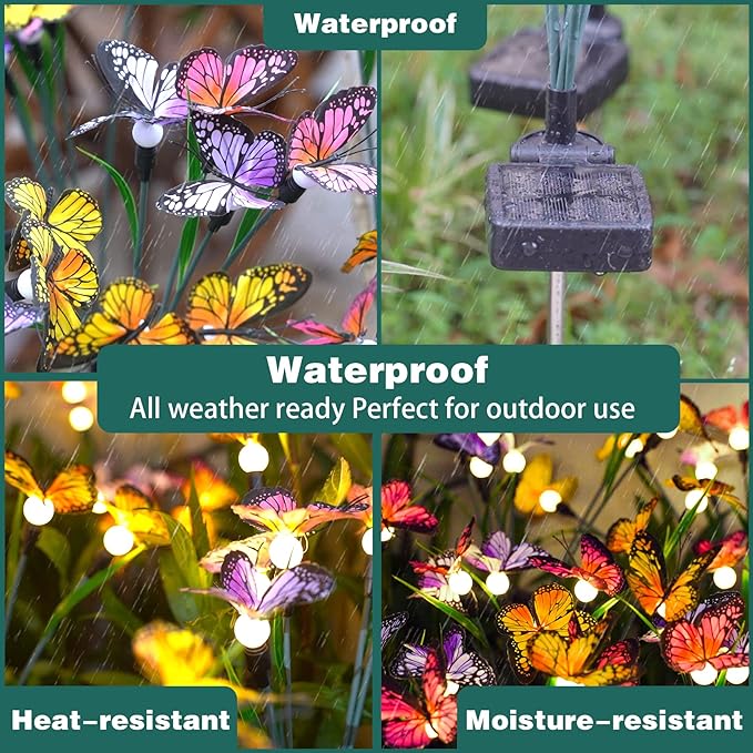 TONULAX Solar Garden Lights - Swaying Butterfly Light, Swaying in The Wind, Solar Outdoor Lights, Yard Patio Pathway Decoration, High Flexibility Iron Wire & Realistic Butterflies(8 Pack)