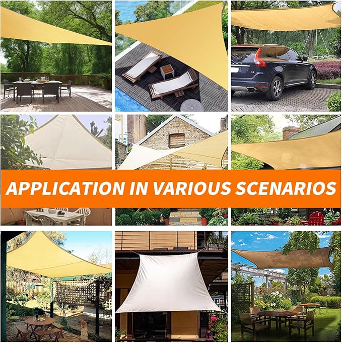 12' x 16' Rectangle Sun Shade Sail Canopy UV Block Sunshade for Outdoor Patio Garden Backyard Pergola Shade Cover Sand