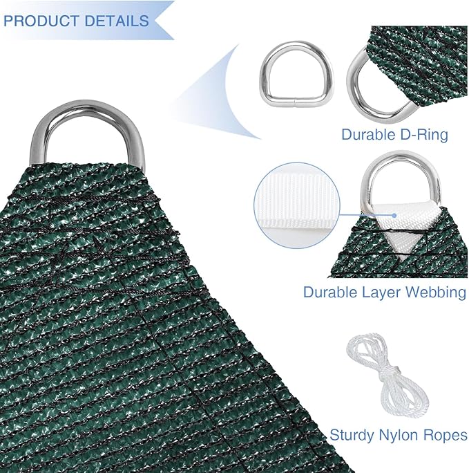 E&K Sunrise 7' x 7' x 7' Sun Shade Sail Triangle Canopy Shade Cover UV Block for Patio Backyard Garden Outdoor (Green)
