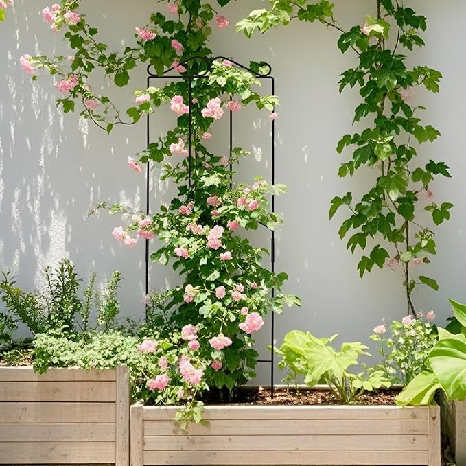 32 Inch Metal Plant Trellis for Climbing Plants Outdoor，4 Pack Garden Trellis for Potted Climbing Plants Indoor Houseplants Flowers Vine Ivy,Black,Rectangle
