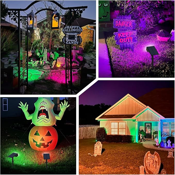 Solar Color Changing RGB Spot Lights Outdoor, 2 Pack/7 Lighting Modes Multicolor Outdoor Lights for Yard Waterproof IP68, Halloween Christmas Solar Landscape Powered Lights Garden Pathway