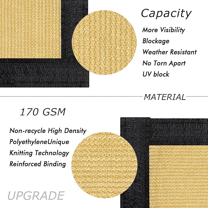 UPGRADE Privacy Fence Screen 3'x8' Sand Outdoor 90% Visibility Blockage 170 GSM Mesh Shade Cover Panels for Backyard,Balcony,Home Decoration with Zip Ties,Customized Avaliable