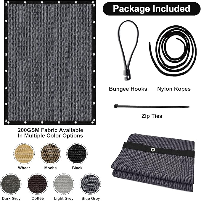 Artpuch 90% Sun Shade Cloth, 5 x 16 FT Pergola Shade Cover Canopy with Grommets, Sun Screen Fabric Tarp for Patio, Outdoor, Garden, Backyard, Dark Grey