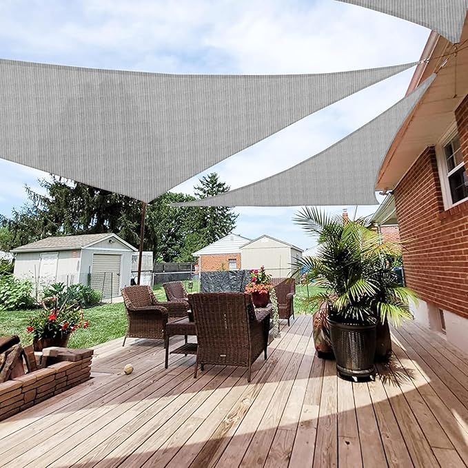 Patio Paradise 16' x 16' x 15'10" Sun Shade Sail Triangle Canopy, Permeable Shade Cloth Fabric Sunlight Block Patio Cover HDPE Deck Awning for Outdoor Backyard Pergolas Roof Shading, Light Gray