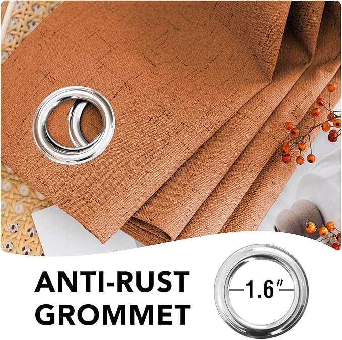H.VERSAILTEX 100% Blackout Curtains for Bedroom Thermal Insulated Linen Textured Curtains Heat and Full Light Blocking Drapes Living Room Curtains 2 Panel Sets, 42x45 Inch, Orange