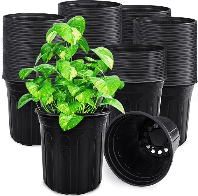Anyumocz 90Pcs 1 Gallon Nursery Pots for Plants,Plastic Seedling Pot with Drainage Holes,Garden Flower Plant Container for Transplanting,Succulents,Cuttings(Black)