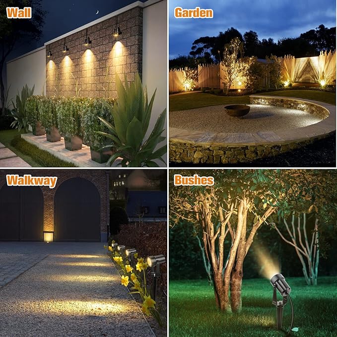 APONUO Metal Solar Spot Lights Outdoor with 9.8ft Cable Solar Powered Landscape Lighting Low Voltage IP65 Waterproof Auto On/Off for Outside Garden Yard Landscape Pathway Garage-Warm White(1-in-1)