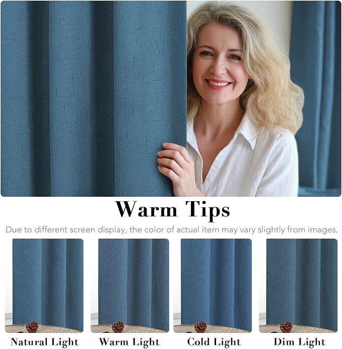 H.VERSAILTEX 100% Blackout Curtains for Bedroom Thermal Insulated Linen Textured Curtains Heat and Full Light Blocking Drapes Living Room Curtains 2 Panel Sets, Blue Sapphire, 52x84 Inch