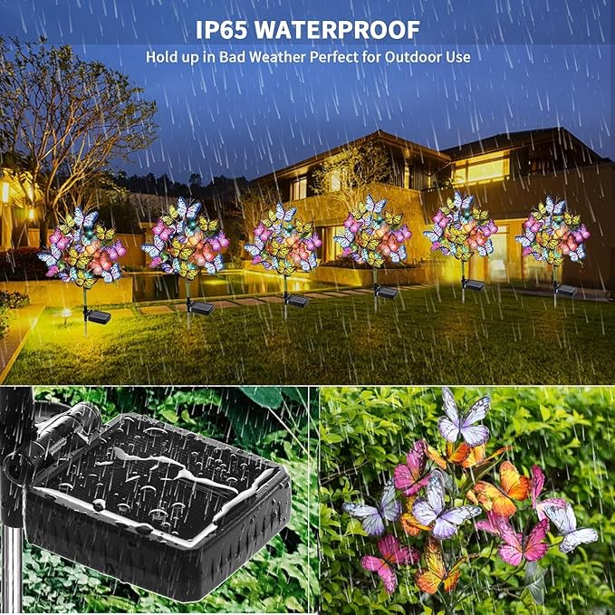 Solar Garden Lights Outdoor Waterproof Decorative Solar Lights Outdoor 8 Pack with 176 LED 136 Butterfly Flower Garden Decor Yard Decorations Patio Lawn, Gifts for Mother's Day Mom Women