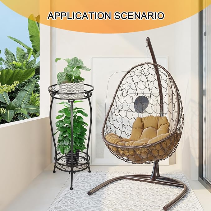2 Tier Rustproof Iron Plant Stand - Heavy Duty Outdoor Plant Stands For Patio, Balcony Or Garden Or Planter Corner - Plant Stand Indoor (Black)