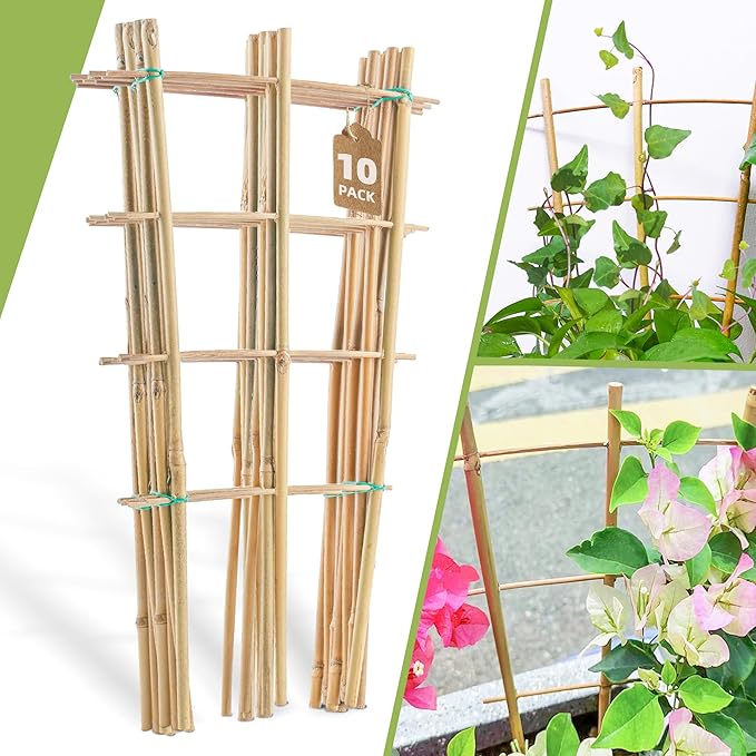 10 Pack 16" Bamboo Trellis for Climbing Plants-Natural Garden Ladder Fan -Shaped Plants Support Trellis for Potted Plant Decor in Door
