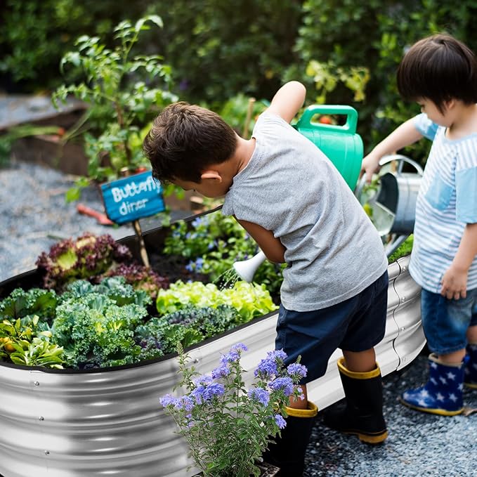 JERIA Raised Garden Bed,Galvanized Raised 4×2×1ft Planter Boxes Outdoor with Easy Assembly, Large Garden Bed for Vegetables, Fruits, Flowers