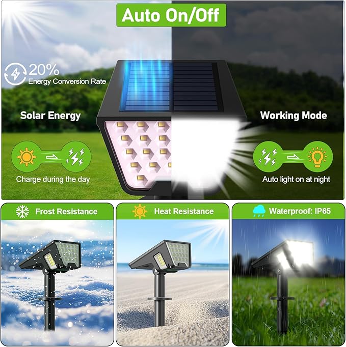 Solar Spot Lights Outdoor Waterproof IP67, Solar Powered Lights Outdoor with 53 LED & 3 Modes, Landscape Spotlight Wall Light for Garden Yard Pathway Driveway 4 Pack (Cool White)