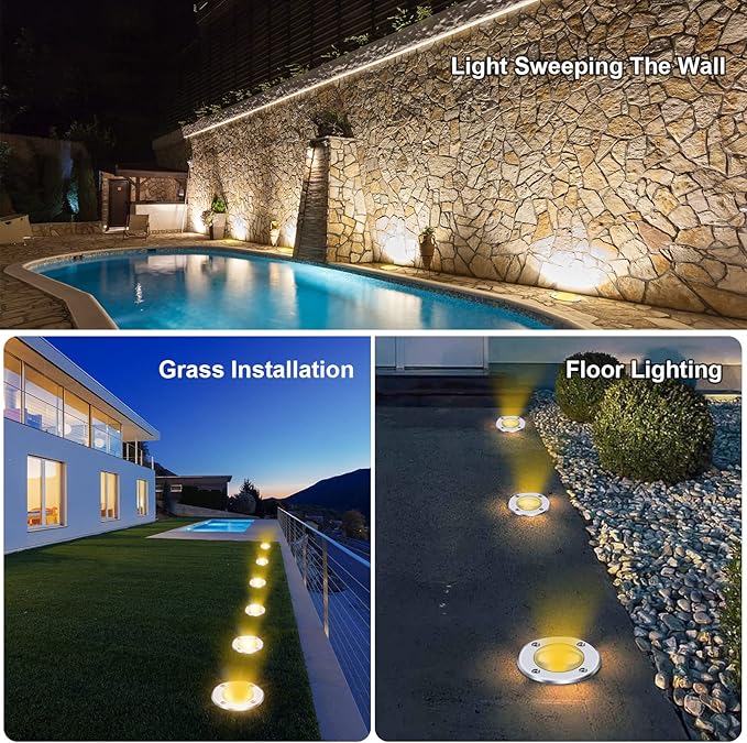4 Pack 3w 12v Low Voltage In-ground Lights LED Landscape Light Waterproof IP67 Pathway Lights Outdoor spotlights Trees Flags for Garden,Yard,Tree (Warm White)