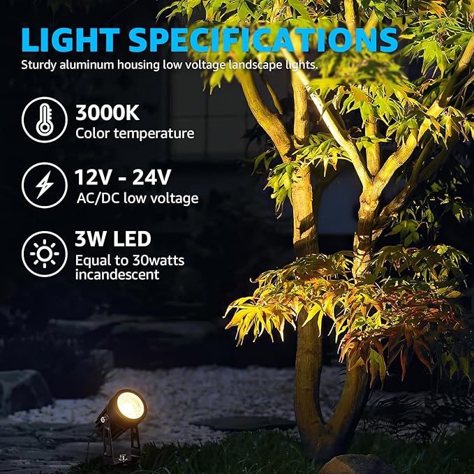 SUNVIE All-in-One LED Low Voltage Landscape Lighting Kit, 12-Pack Landscape Lights with Transformer 100FT Wire and Connectors, 3000K Waterproof Low Voltage Landscape Lights for Garden Yard House Tree