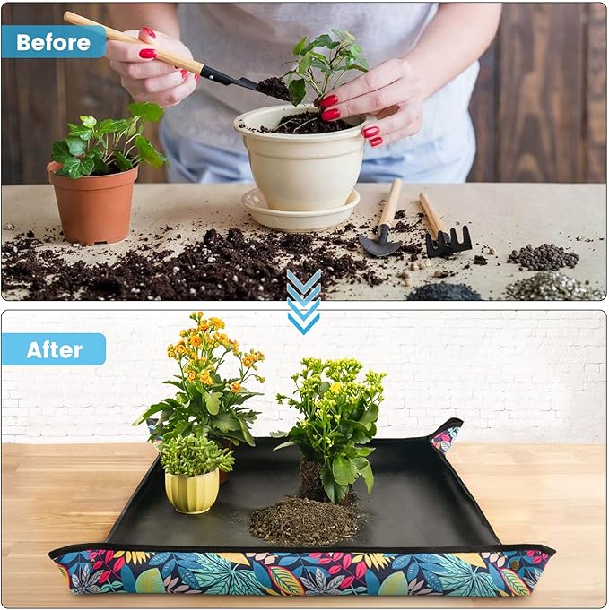 3PCS 29.5" x 29.5" Repotting mat for House Plant Care and Dirt Spill Control Portable Potting Tray