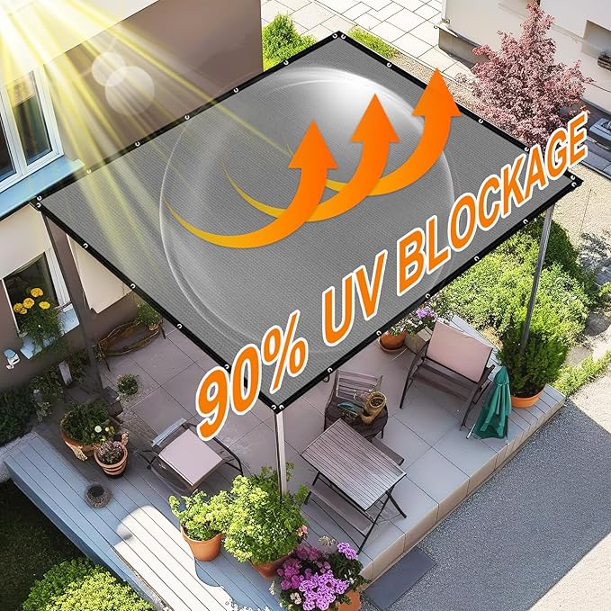 Artpuch 90% Sun Shade Cloth, 4 x 16 FT Pergola Shade Cover Canopy with Grommets, Sun Screen Fabric Tarp for Patio, Outdoor, Garden, Backyard, Blue Grey