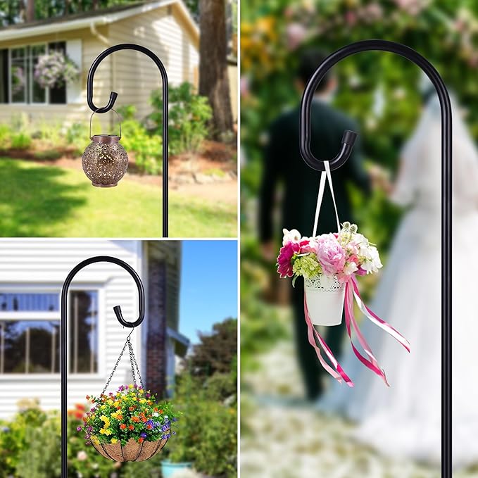 Ottsuls Bird Feeder Pole, 45 INCH Heavy Duty Shepherds Hooks for Outdoor with 5 Prong Base, Adjustable Stand Hanger for Garden Plant, Hummingbird Feeder, Lantern, Hanging Wedding Decor (2 Pack)