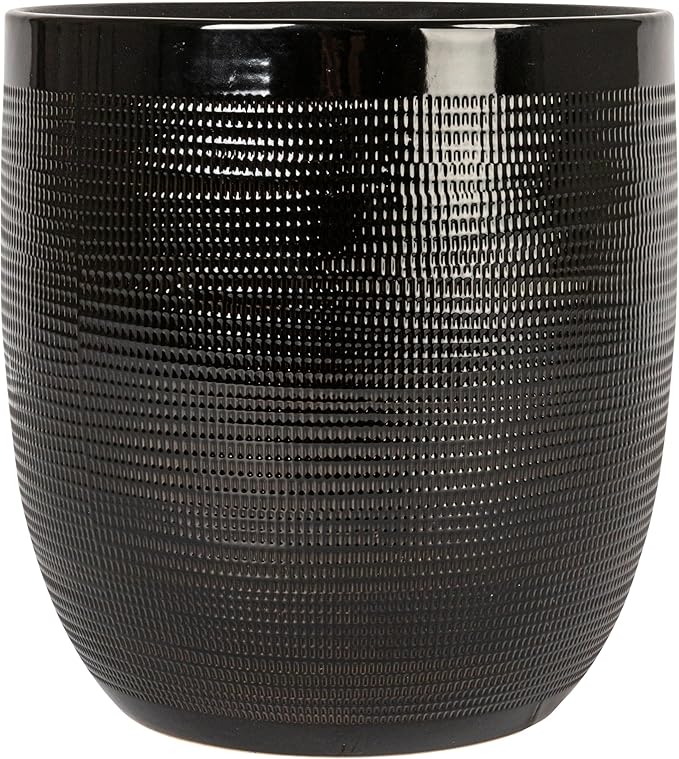 Creative Co-Op Embossed Textured Stoneware Planter, Matte Black