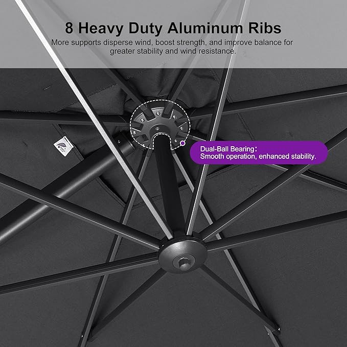 PURPLE LEAF Patio Umbrella 10' X 13' Rectangle Cantilever Umbrella Large Aluminum Outdoor Umbrellas with 360-degree Rotation & UPF40+ Premium Fabric for Deck Pool Garden Yard, Graphite Grey