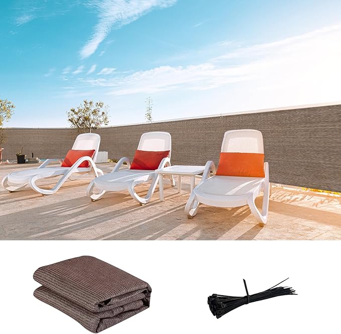 LOVE STORY Custom Size 2'6''x8' Brown Balcony Privacy Screen,UV Block Privacy Fence Screen,90% Shield for Outdoor Pool Garden Apartment Railing
