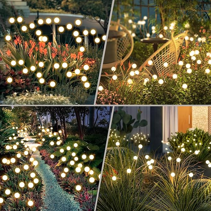 Solar Lights Outdoor Waterproof, 2 Packs 16LED, Solar Garden, Patio, Garden Decor, Patio Decor, Firefly Outdoor, Unique Gifts for Women, Gifts for Grandma