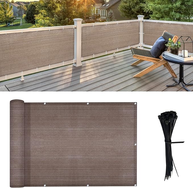 LOVE STORY Balcony Privacy Screen, 3'x10' Brown Deck Shield Screen Fence Cover (HDPE),UV Protection and Weather-Resistant,3 FT Height for Deck, Patio, Backyard, Outdoor Pool, Porch, Railing