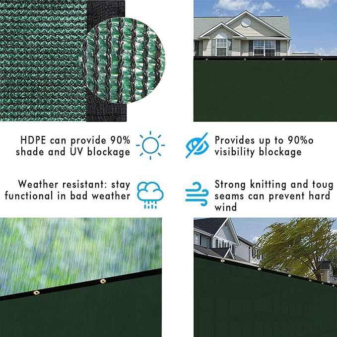 UPGRADE Privacy Fence Screen 4'x13' Dark Green Outdoor 90% Visibility Blockage 170 GSM Mesh Shade Cover Panels for Backyard,Balcony,Home Decoration with Zip Ties,Customized Avaliable