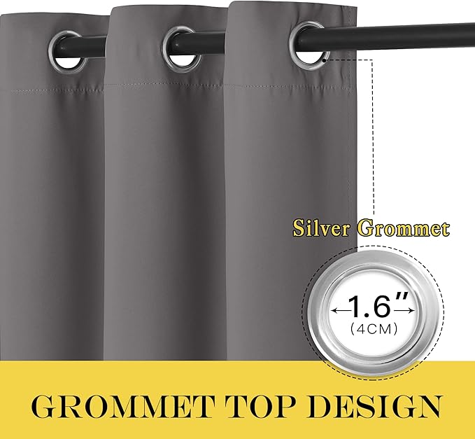 NICETOWN Blackout Gray Curtain 110 inch Length, Grommet Extra Long Thermal Curtain Room Darkening Window Treatment for Living Room/Sliding Door, W66 x L110, 1 Panel