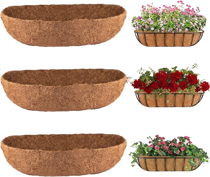 3Pcs Trough Coco Liner 30" Coco Coir Liners for Planters, Liners for Window Boxes Liners, Wall Basket Planters, Railing Hanging Baskets, Garden Planter Baskets
