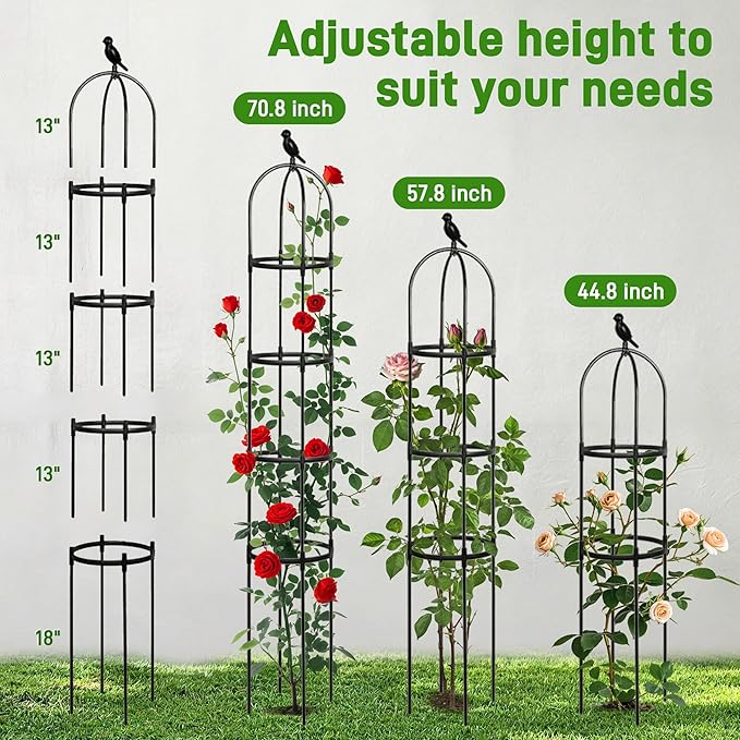 6ft Garden Obelisk Trellis for Climbing Plants-Rustproof Metal Pipe with Heavy Duty Plastic Coated, Garden Outdoor Indoor Potted Plant Support for Clematis Vine Jasmine Support （Black）