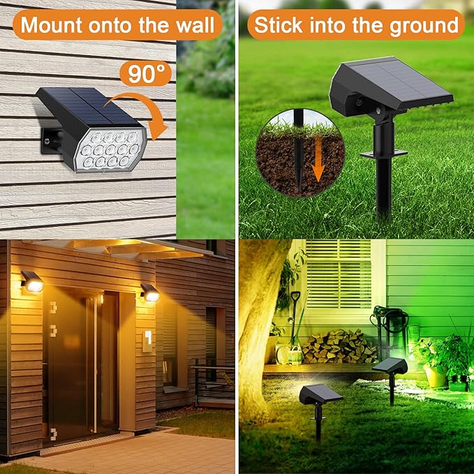 Solar Spot Lights Outdoor Color Changing,[7 Modes/2 Pack] Christmas IP65 Waterproof Landscape Spotlights, Dusk to Dawn Solar Powered Security Light for Patio Gate Walkway Pool Garden Yard Driveway