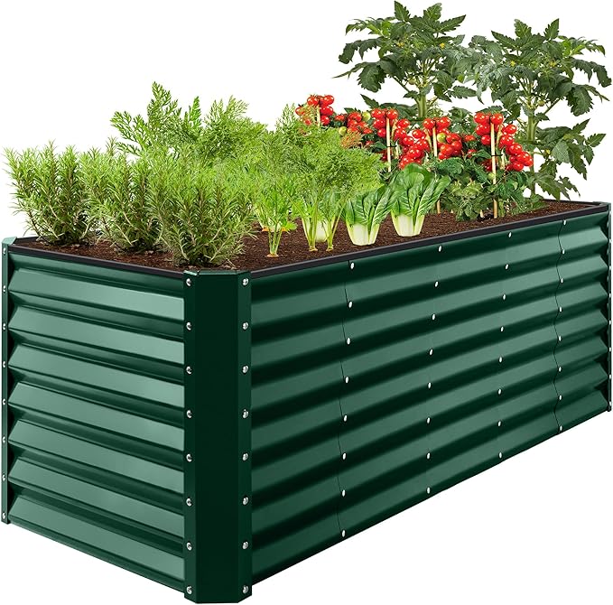 Best Choice Products 8x2x2ft Outdoor Metal Raised Garden Bed, Rectangular Deep Root Planter Box for Vegetables, Flowers, Herbs, and Succulents w/ 239 Gallon Capacity - Dark Green