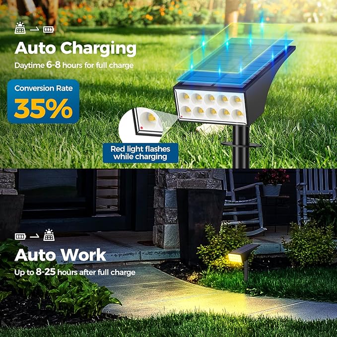 Solar Spot Lights Outdoor, Solar Lights Outdoor Waterproof IP65, 4 Lighting Modes Solar Powered Spotlights Yard Garden Landscape Pathway Solar Security Lights for Outside (Warm White, 6 Pack)
