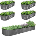 A ANLEOLIFE 5-Pack 6X2X1.5ft & 12X3X1.5ft Deep Root Galvanized Raised Garden Beds Outdoor for Planting Vegetables Flowers Herb, Quartz Grey