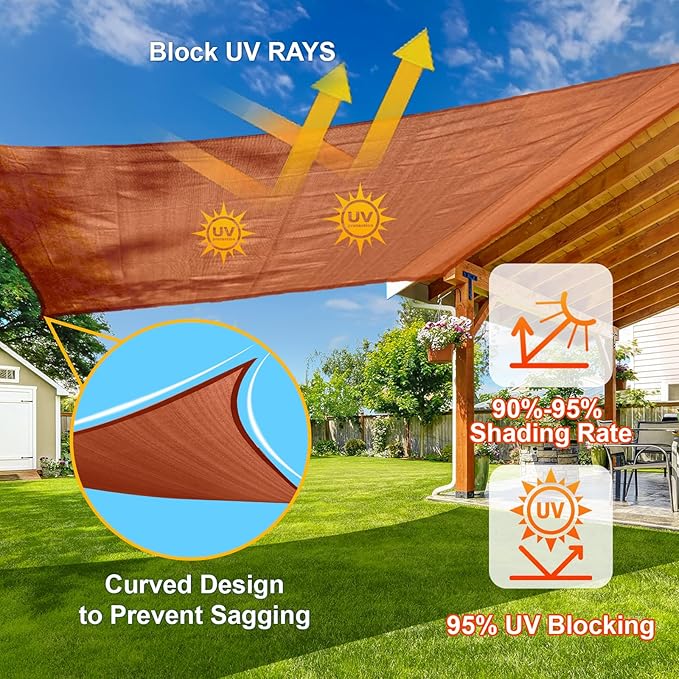 SUNLAX Sun Shade Sail 12' x 20' x 23.3' Terra Red Rectangle Canopy Sail Shade Cover UV Block Permeable Sunshade Outdoor for Patio Backyard Deck Pergola (We Make Custom Size)
