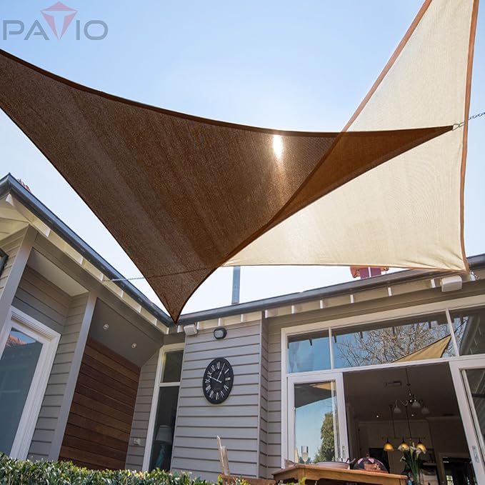 Patio Paradise 9' x 9' x 9' Sun Shade Sail Triangle Canopy Shade Cloth Fabric Sunlight Block Patio Pergola Cover HDPE Deck Awning for Outdoor Backyard Roof Shading, Brown