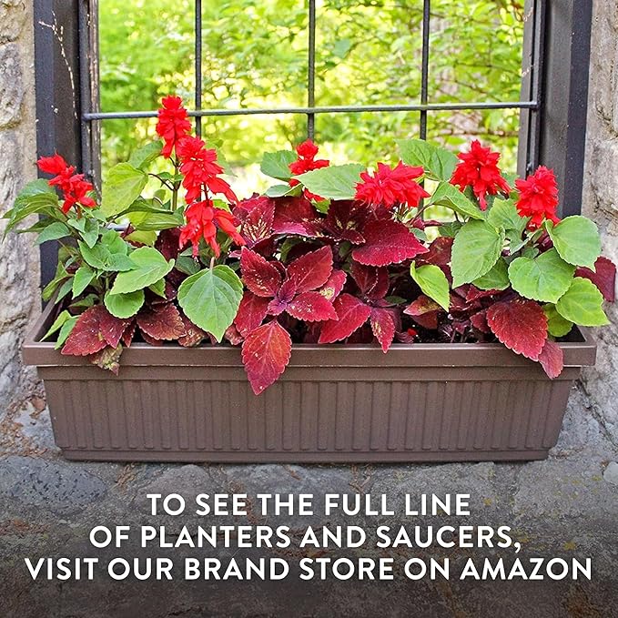 The HC Companies Venetian Window Planter Box w/Drain Plug - Long Planter Box for Windowsills, Balconies & More - Plastic Rectangular Outdoor Planters for Herbs & Flowers (18" Chocolate, Pack of 1)