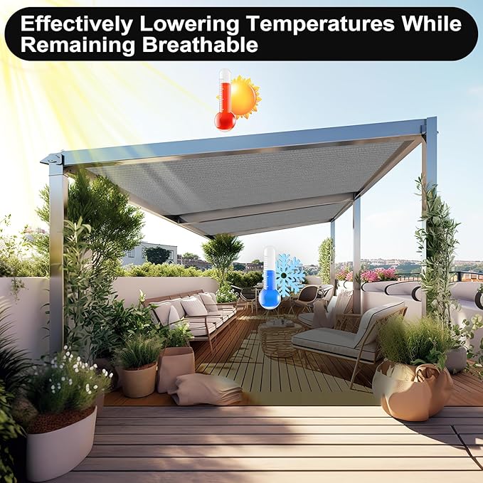 Artpuch 90% Sun Shade Cloth, 6 x 10 FT Pergola Shade Cover Canopy with Grommets, Sun Screen Fabric Tarp for Patio, Outdoor, Garden, Backyard, Light Grey