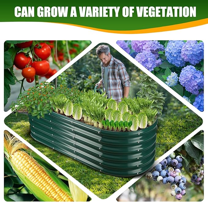 17" Tall Elevated Oval Metal Raised Garden Bed - 5ft x 2ft in Size and 0.8MM Thick Durable Planter Bed/Box for Vegetables Flowers Succulent at Patio/Garden Outdoor (Dark Green, 5X2X1.4 FT)