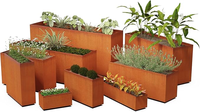 Plantercraft Large Rectangular Planters for Outdoor Plants - 48x12x36 Inch Corten Steel Planter | Extra Large Outdoor Planter Box for Privacy Screen, Patio, Deck & Commercial Use | Fully Assembled
