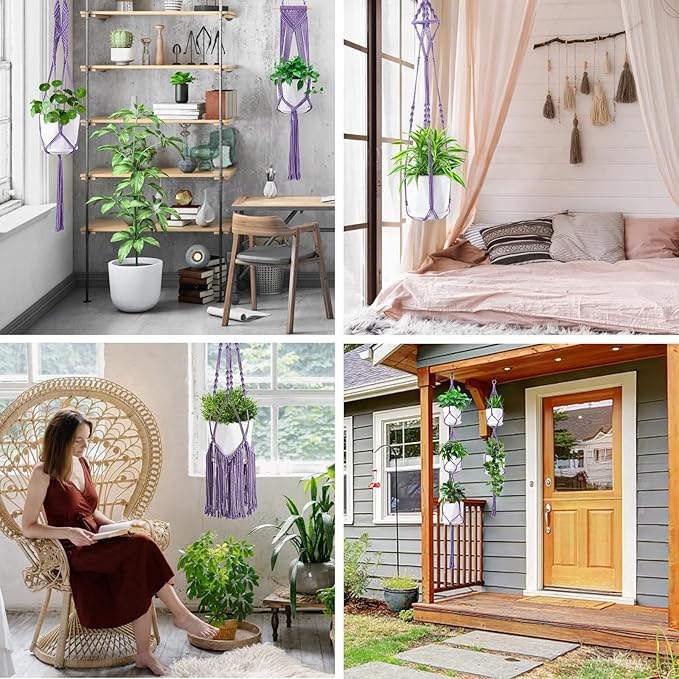 Macrame Plant Hangers, 6Pack Hanging Planters for Indoor Plants w/ 6 Set Hangers Kit Handmade Macromay Plant Hangers Indoor Flower Pots Holder Stand for Boho Home Décor (POTS NOT Included)