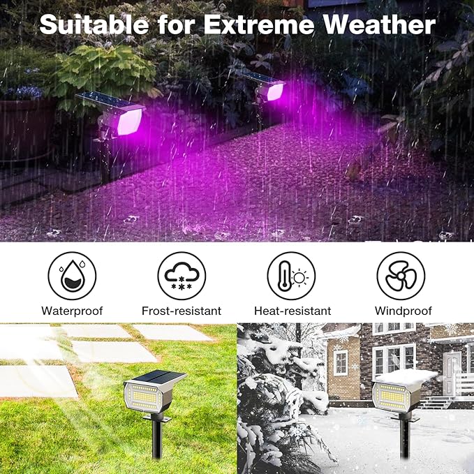 nipify 4 Pack Solar Spot Lights Outdoor, Solar Powered Waterproof Spotlight, Landscape Lighting for Outside Yard Garden Pathway,Purple