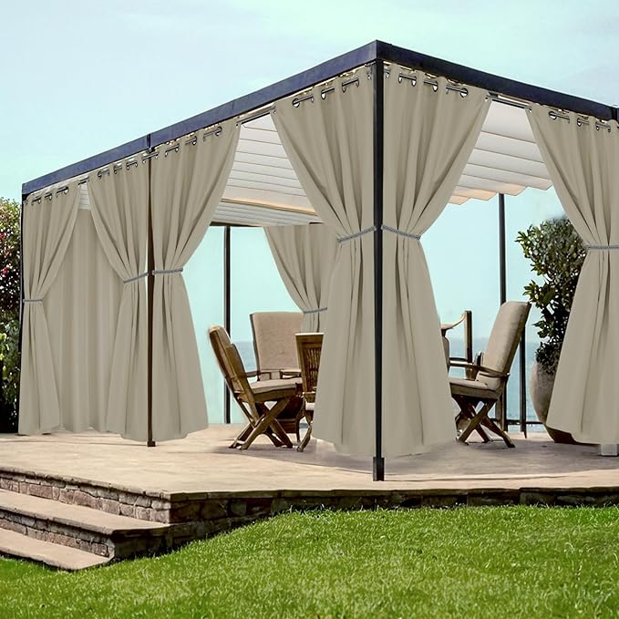 HolidayIdeas Grommet Outdoor Curtains for Patio Waterproof 8 Pcs All Weather Balcony Outside Curtains for Apartments, Gazebo, Pergolas, Porch, 54x95 Inch, Taupe