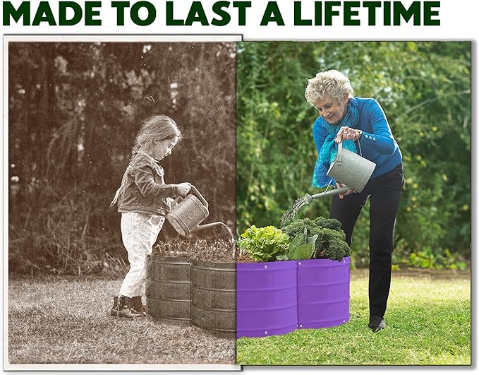 Plant & Plot Galvanized Raised Garden Beds Outdoor // 3×3×1 ft Planter Raised Beds for Gardening, Vegetables, Flowers // Large Metal Garden Box (Purple) // Patented Tool-Free Design