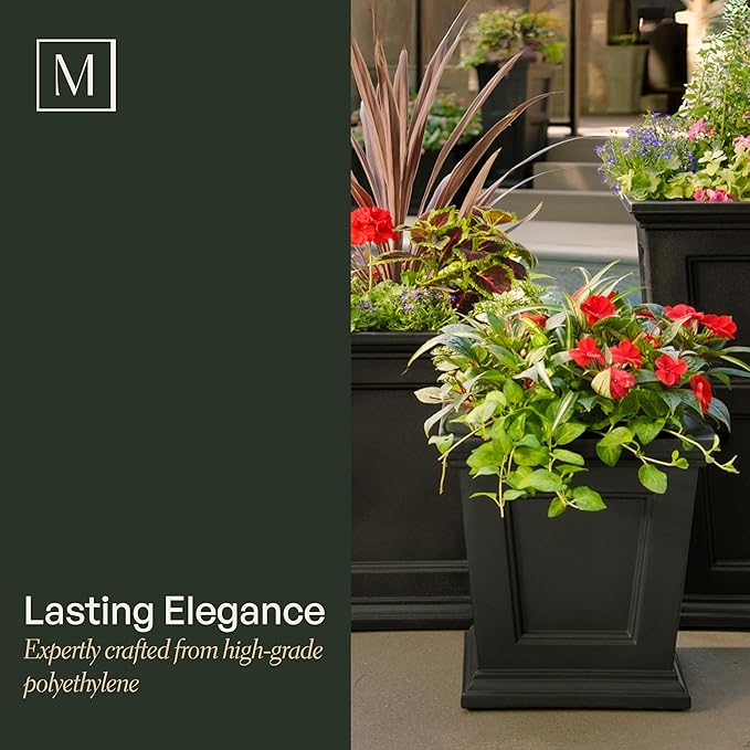 Mayne Fairfield 16-Inch Square Planter – Self-Watering, Weather-Resistant Planter for Flowers – Durable Outdoor Design for Patio, Porch, or Entryway