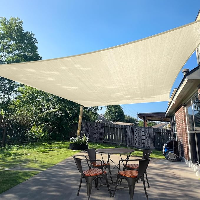 SUNLAX Sun Shade Sail 13' x 13' Butter Cream Rectangle Canopy Sail Shade Cover UV Block Permeable Sunshade Outdoor for Patio Backyard Deck Pergola (We Make Custom Size)